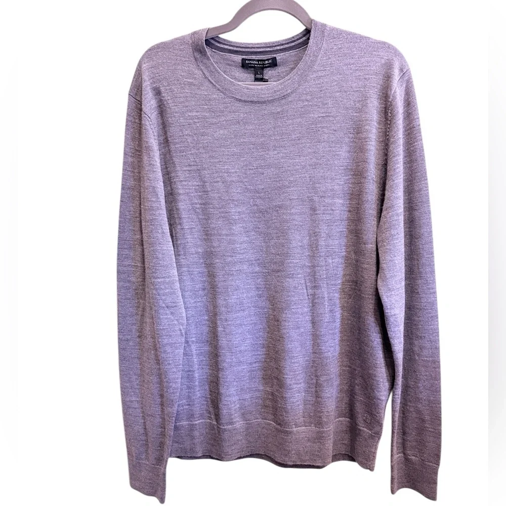 Banana Republic Men's Heather Gray Blokecore Merino Wool Crewneck Sweater sz L